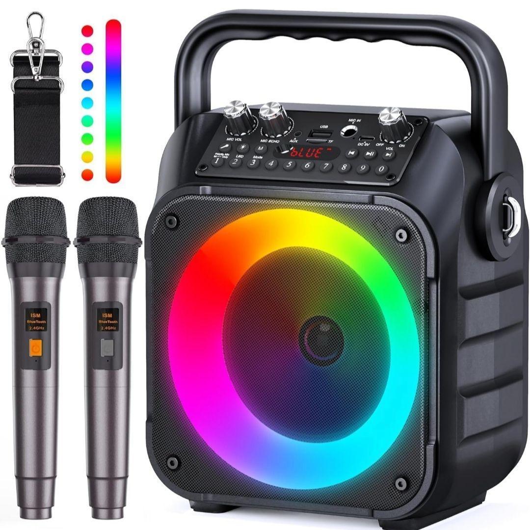 スピーカー カラオケセット マイクつき Bluetooth 小型 LEDモード