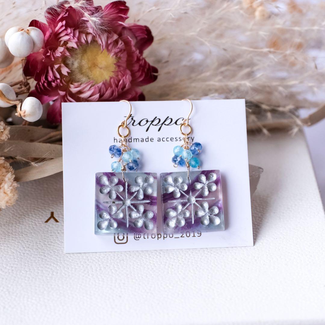 廃盤レア商品♦︎14kgfフローライトクリスマスキルトカービングピアス