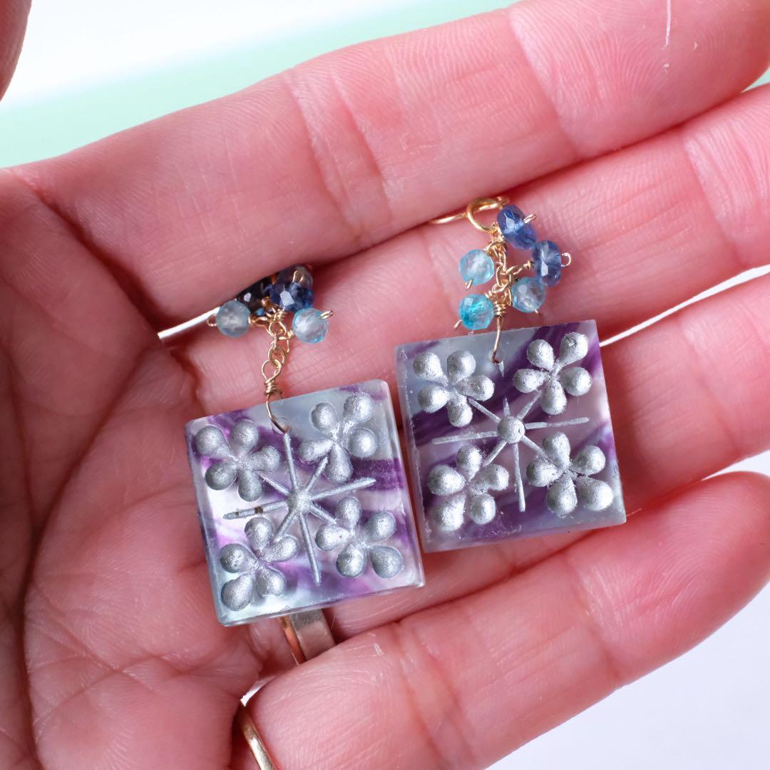 廃盤レア商品♦︎14kgfフローライトクリスマスキルトカービングピアス