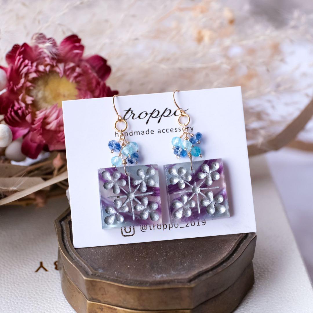 廃盤レア商品♦︎14kgfフローライトクリスマスキルトカービングピアス