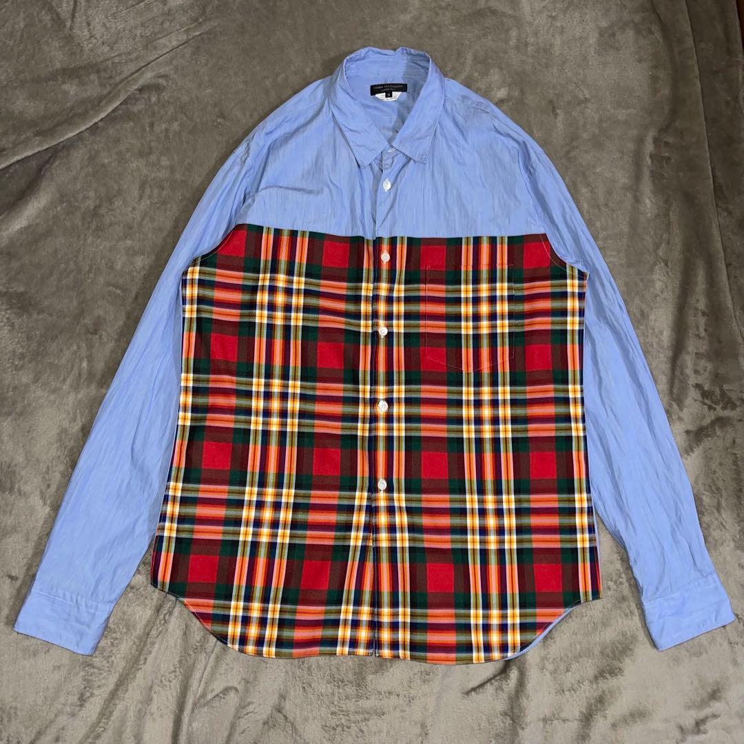 コムデギャルソン 長袖シャツ 20AW 異素材ドッキング チェック柄 M