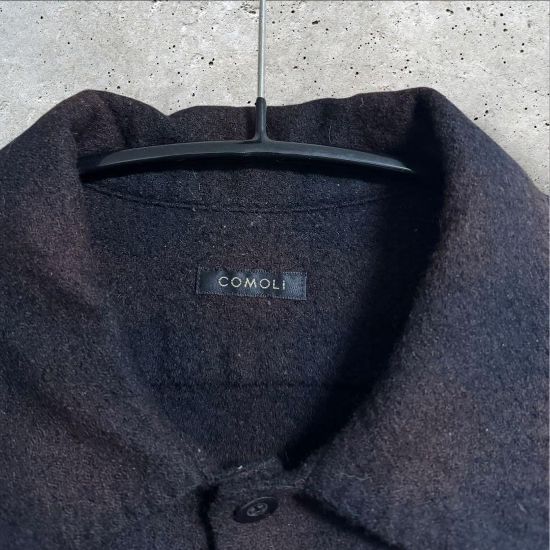 COMOLI コモリ ウールチェックシャツ ブラウン 2 カシミヤ 長袖 茶