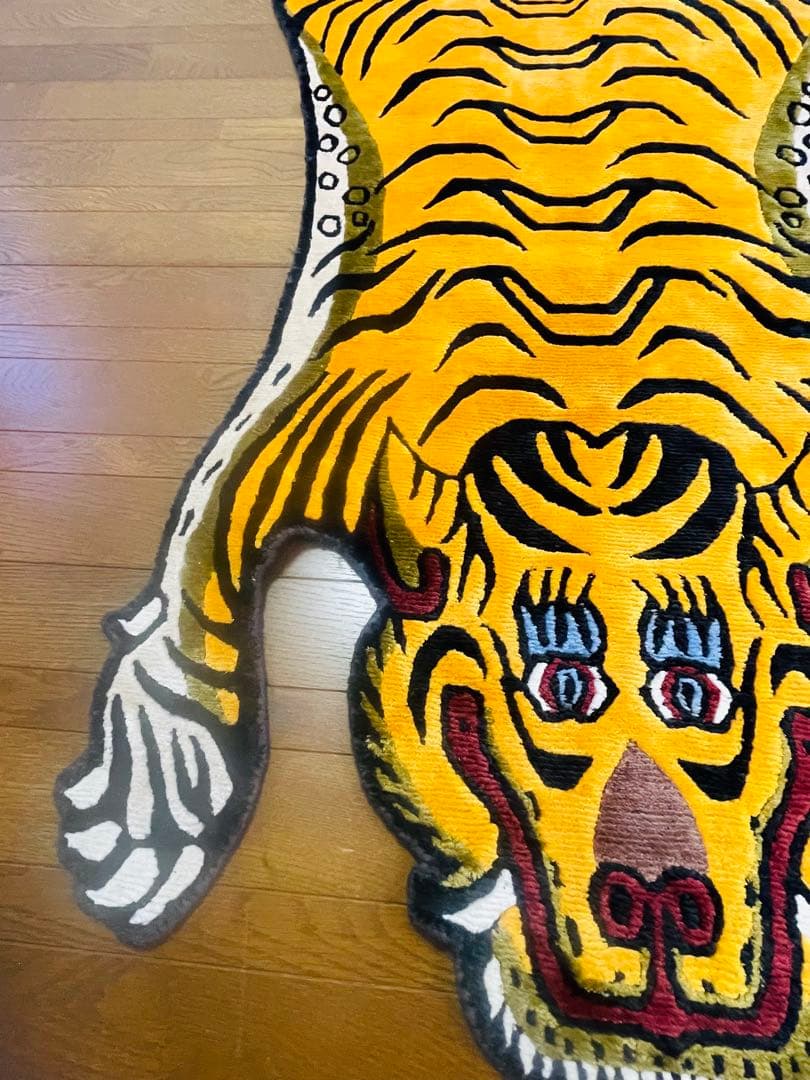【SALE】高級シルク製 本革 チベタンタイガーラグ L146.5cm 希少