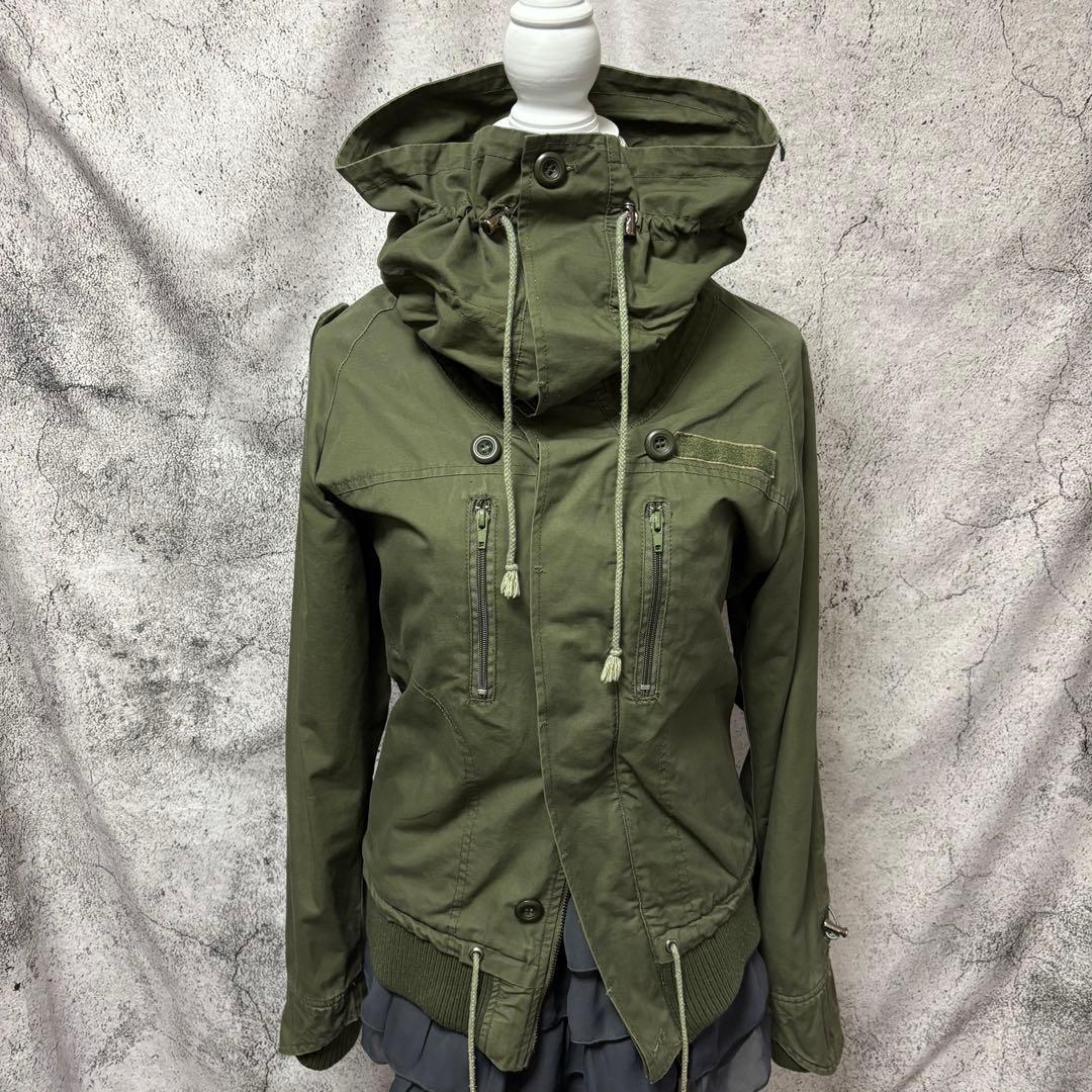 y2k00s 変形ミリタリージャケット　ネオグランジ　ギミック　リブ　ハイネック