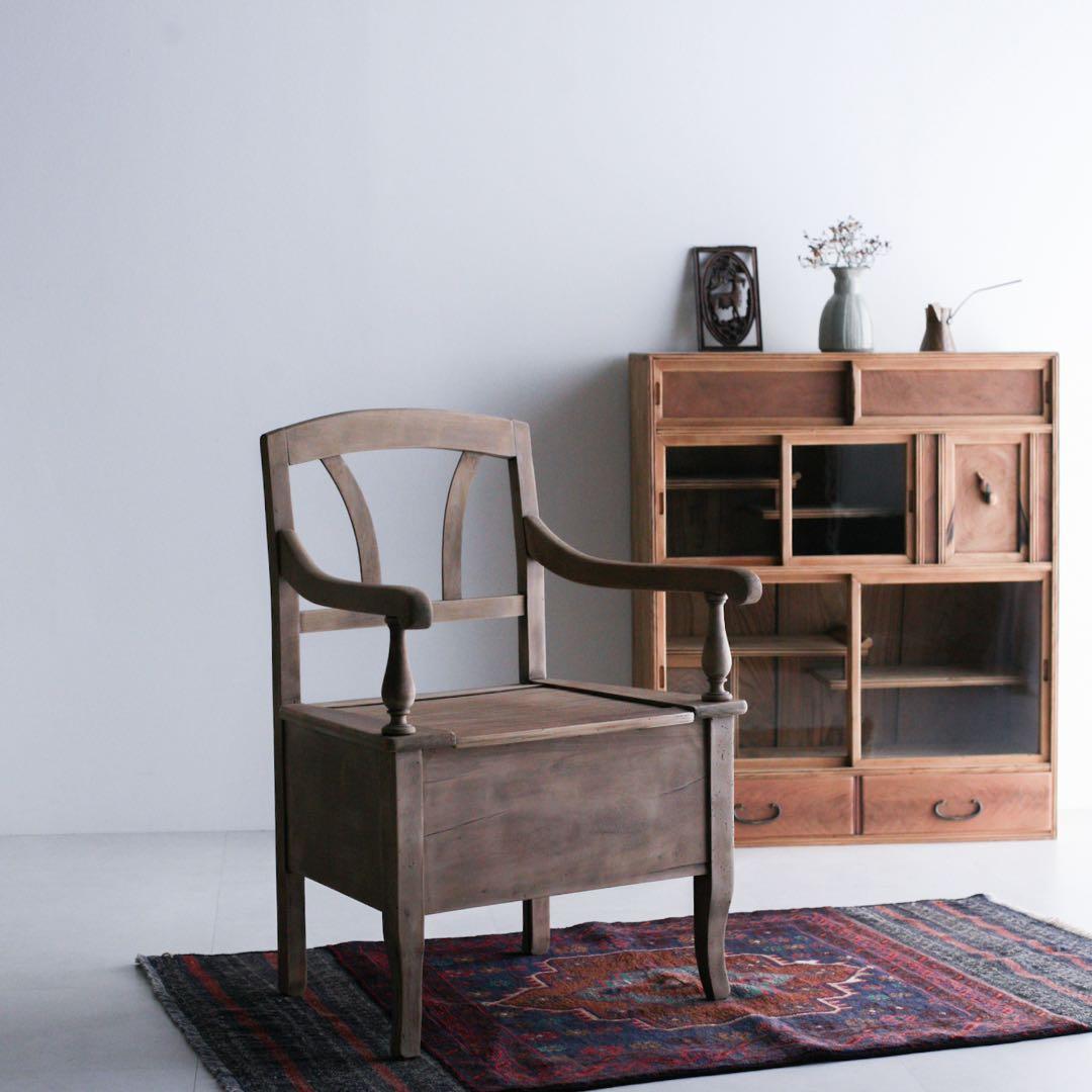 フランス　収納付きチェア　ダイニングチェア　無垢材　ブロカント　古家具