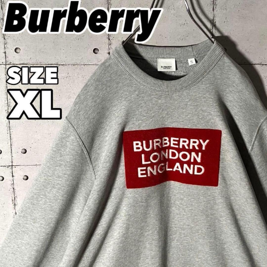 【入手困難】Burberryバーバリー☆ グレーパイルBOXロゴトレーナーXL