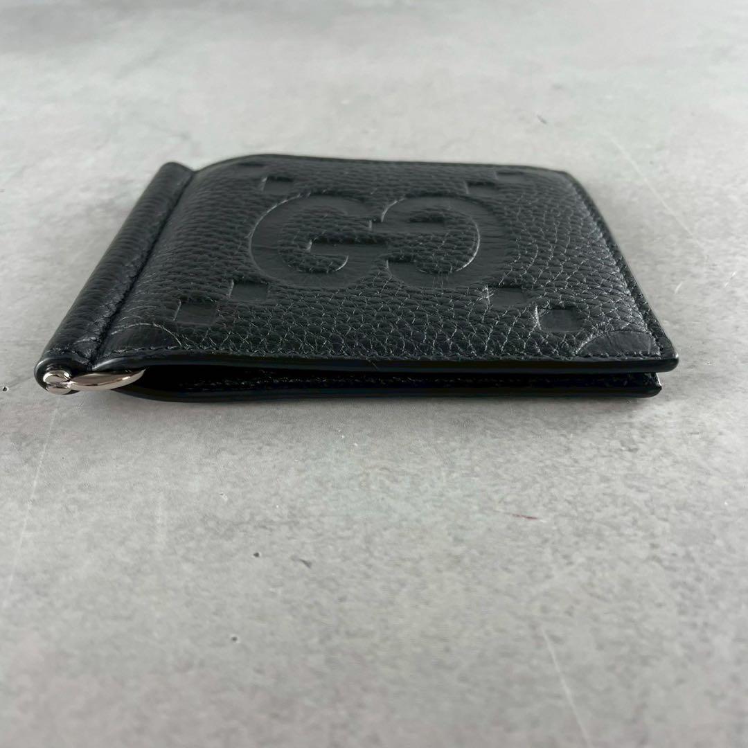 【未使用級 現行】グッチ マネークリップ シマ GG ブラック レザー