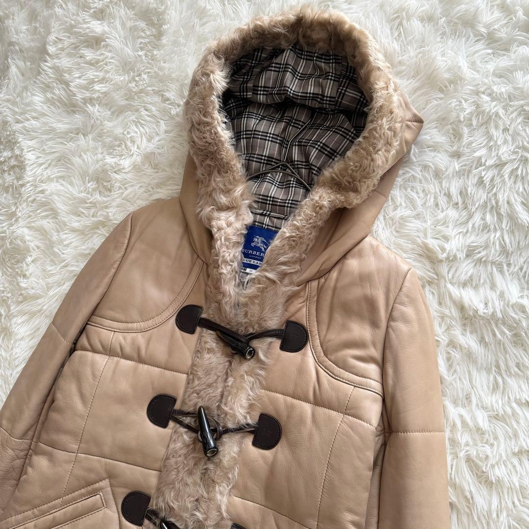 【バーバリーブルーレーベル】ダッフルコート トグル シープスキン チェック 38