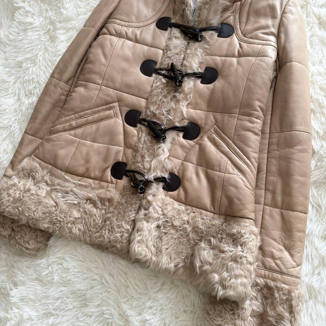 【バーバリーブルーレーベル】ダッフルコート トグル シープスキン チェック 38