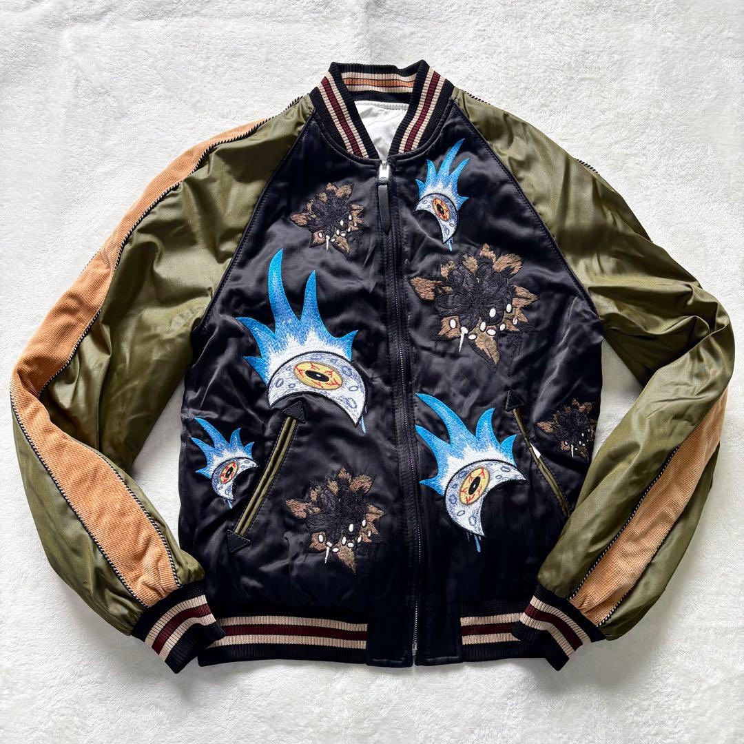 COACH コーチ スカジャン サテン 黒 刺繍 リバーシブル キルティング