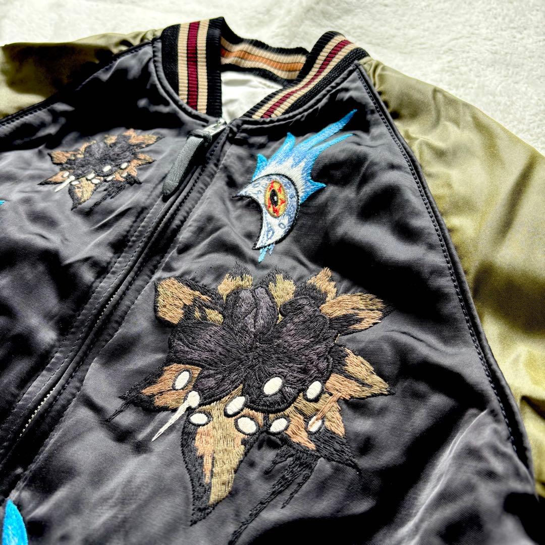 COACH コーチ スカジャン サテン 黒 刺繍 リバーシブル キルティング