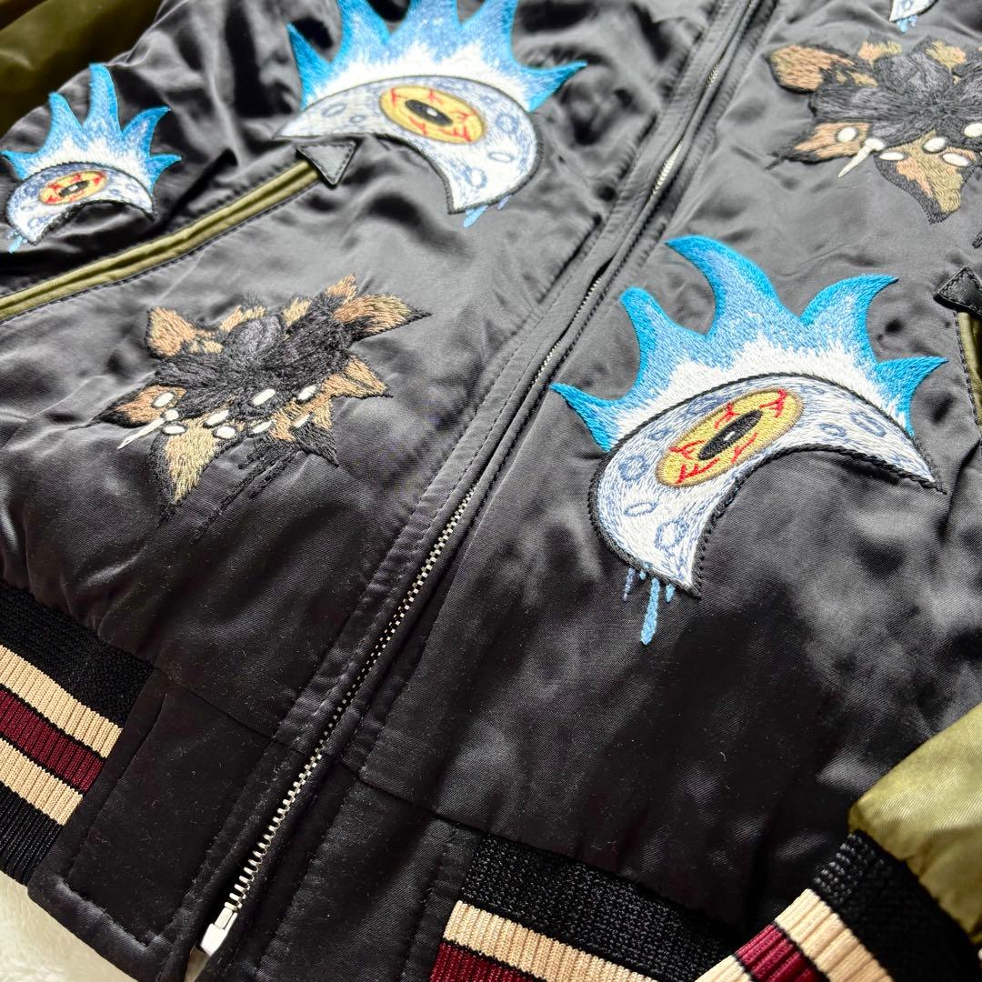 COACH コーチ スカジャン サテン 黒 刺繍 リバーシブル キルティング