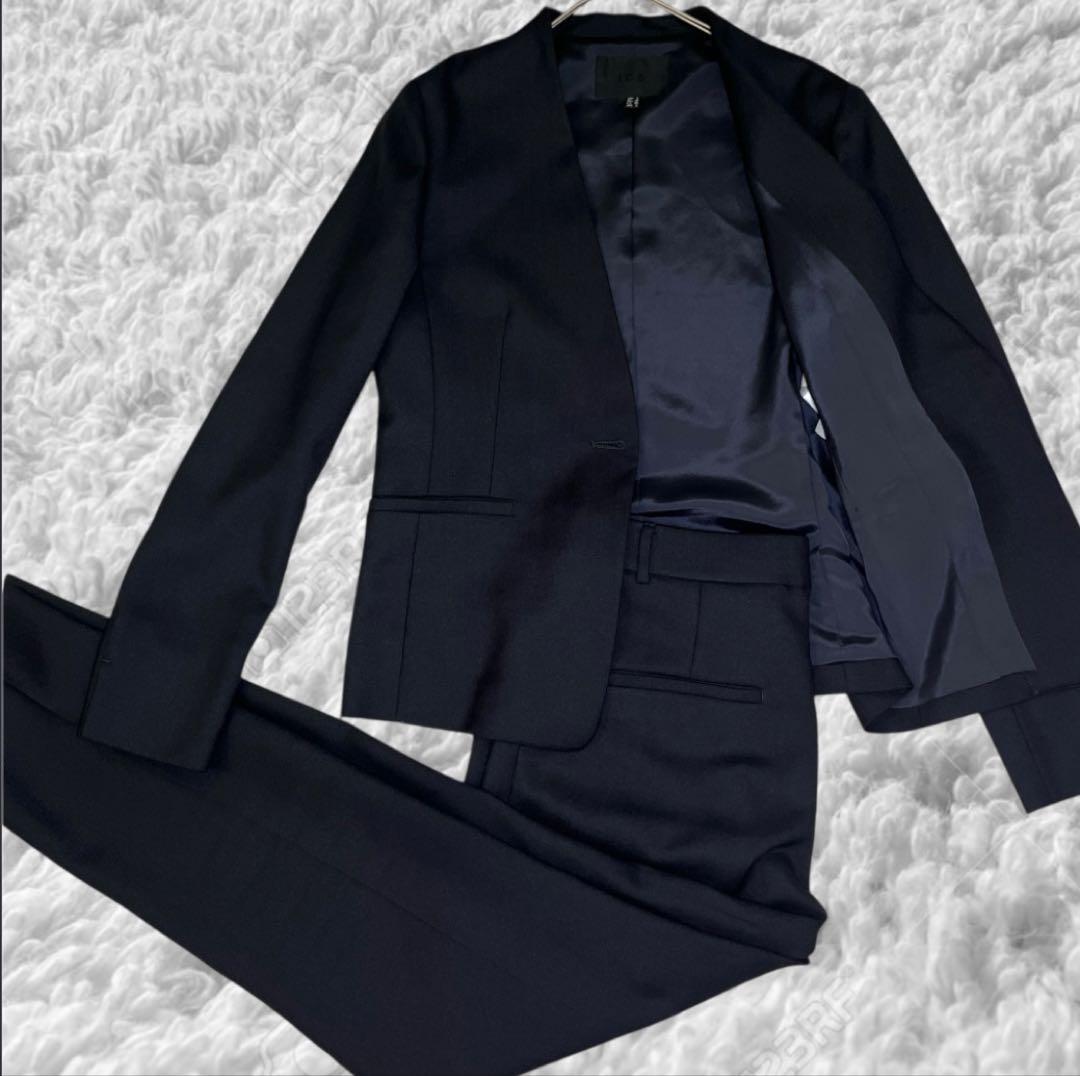 【美品】ICB　洗える ノーカラージャケット　セットアップ　パンツ　スーツ　L