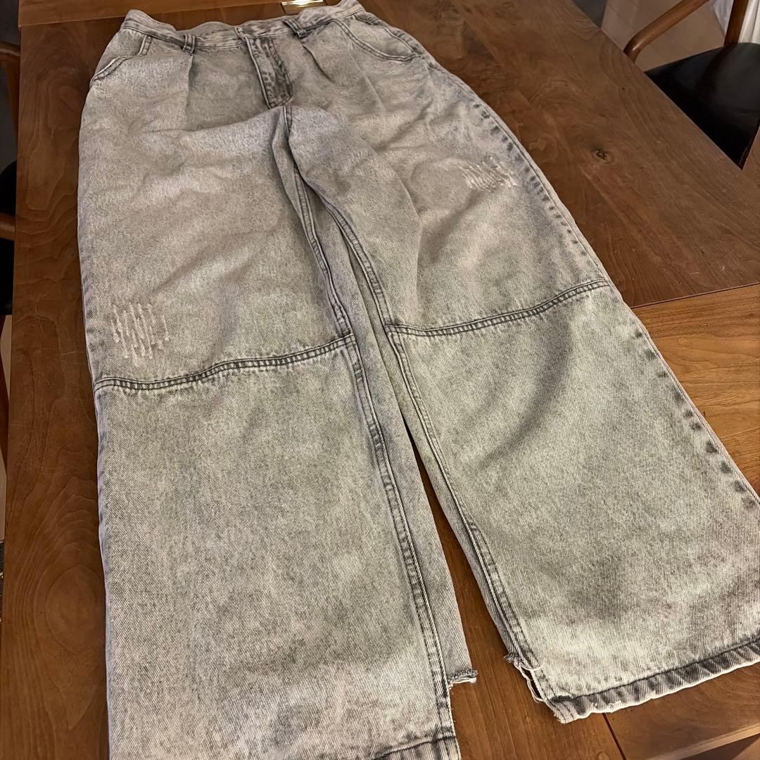 【 YENN / イエン 】 タックワイドデニムパンツ ライトグレー