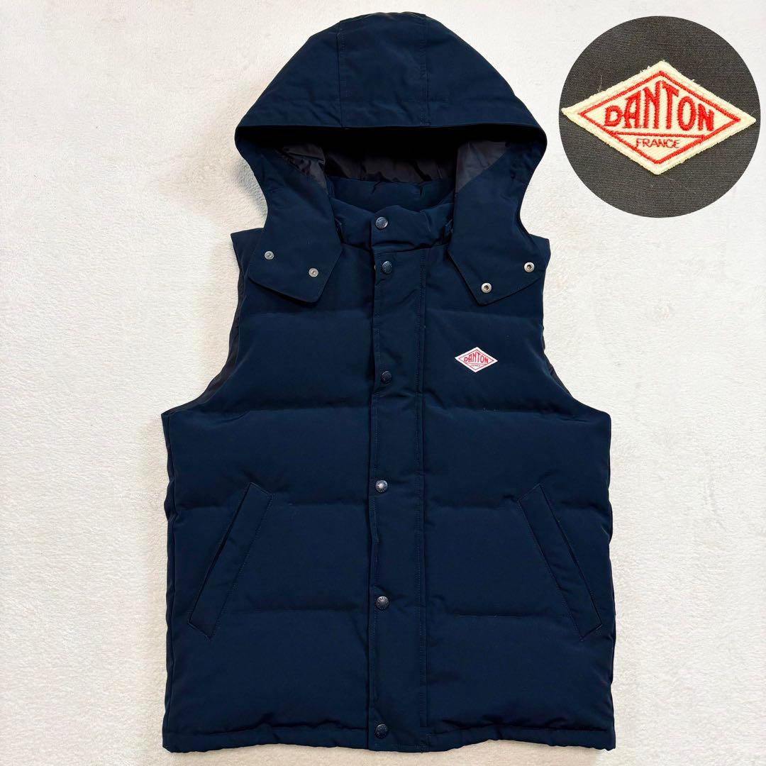 未使用級 DANTON ダントン ダウンベスト ジレ ロゴワッペン ネイビー L