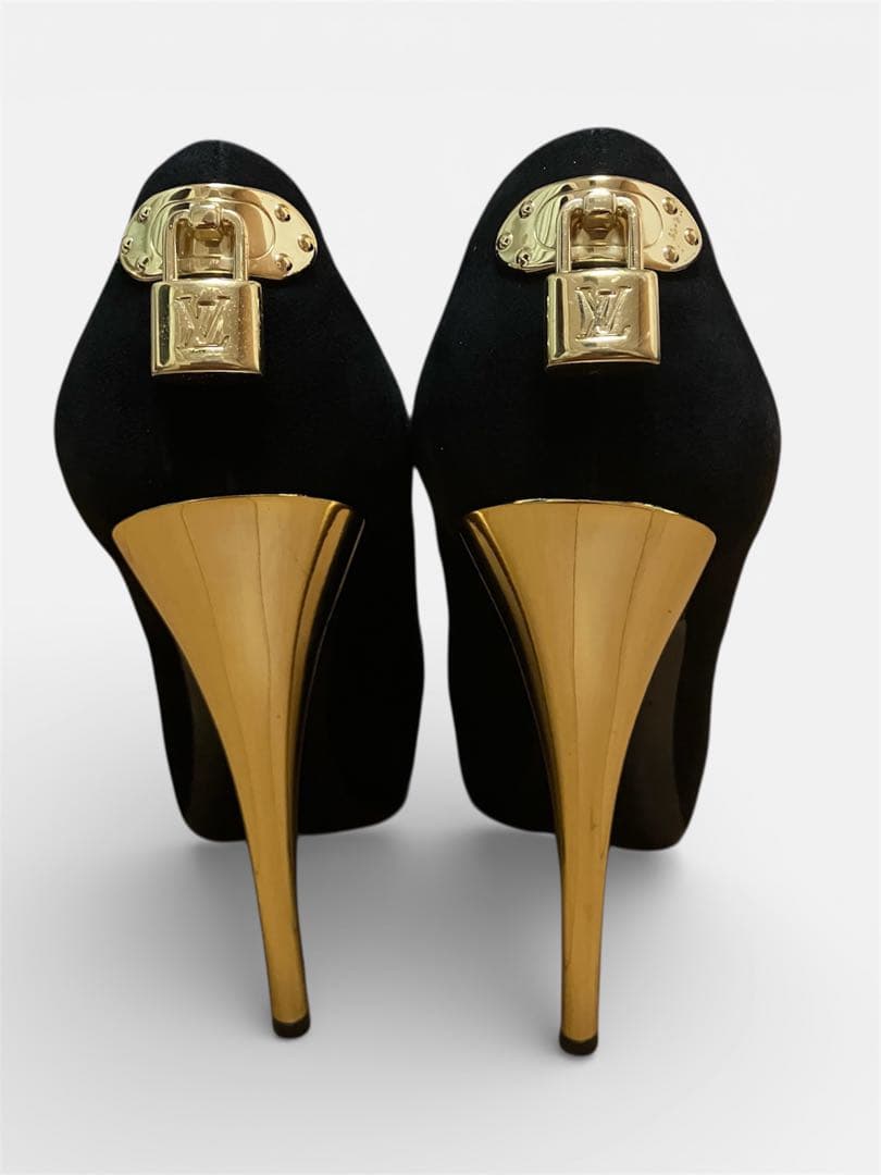 ルイヴィトン パンプス 約24.5cm ブラック スエード ゴールド　美品