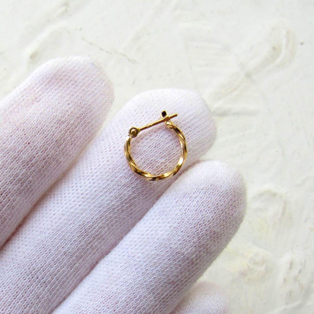 K18 ピアス フープ 18K フープピアス 刻印 ツイスト 片耳 S