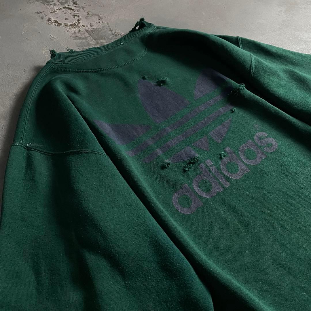 90's adidas”両面プリント”銀タグ“ペンキ“常田“boro sweat