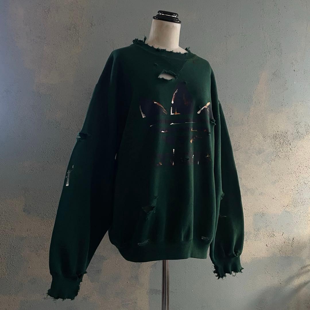 90's adidas”両面プリント”銀タグ“ペンキ“常田“boro sweat