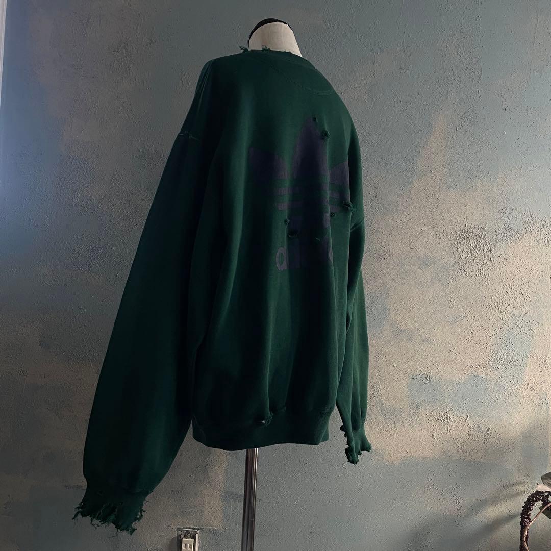 90's adidas”両面プリント”銀タグ“ペンキ“常田“boro sweat