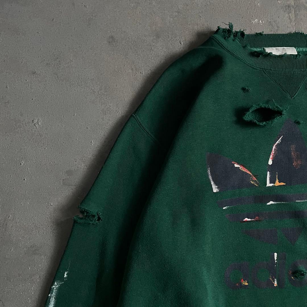 90's adidas”両面プリント”銀タグ“ペンキ“常田“boro sweat