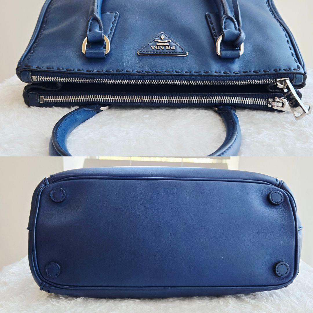 ⭐PRADA⭐ プラダ ガレリア ハンドバッグ ネイビー レザー クロシェット