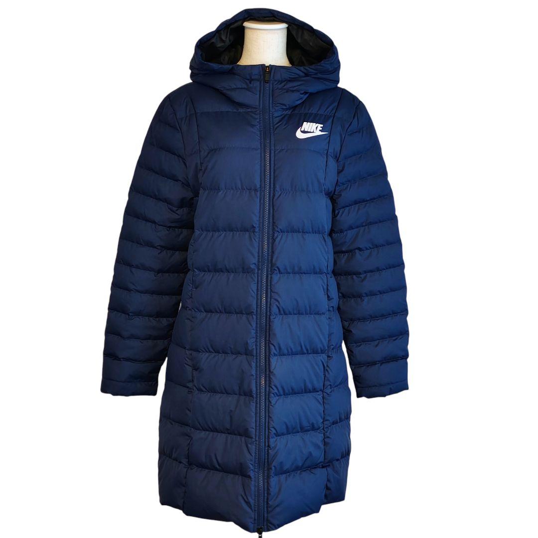 美品 NIKE ナイキ ロングダウンフィルコート ベンチコート XL ネイビー