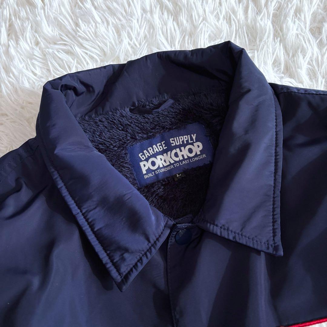 美品 ポークチョップ コーチジャケット 裏ボア ネイビー L