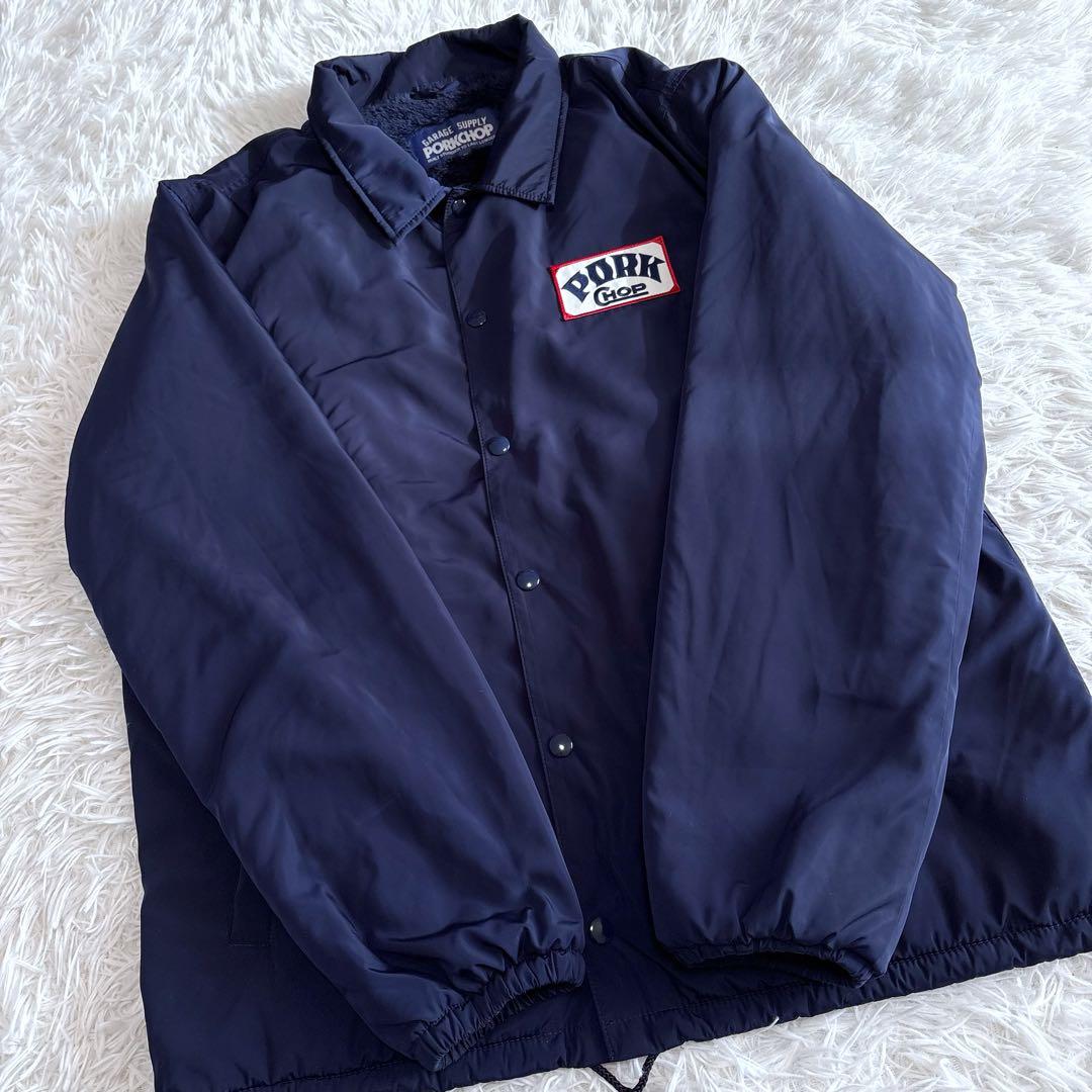 美品 ポークチョップ コーチジャケット 裏ボア ネイビー L