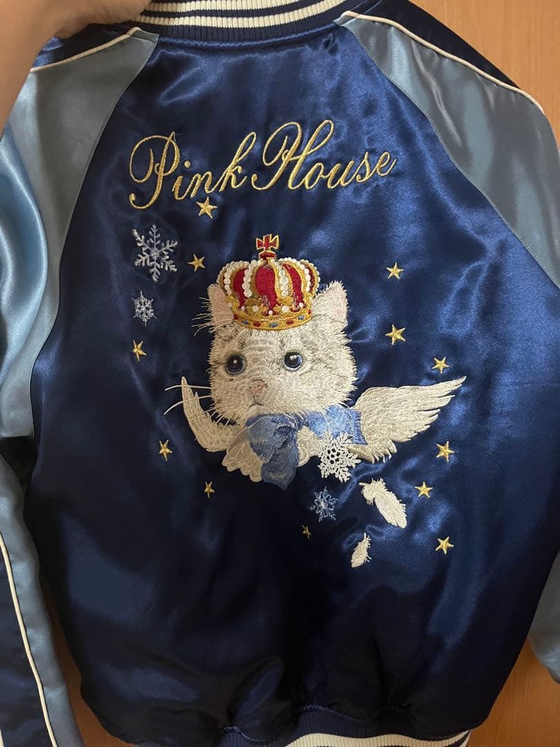 Pink House スカジャン ネイビー 猫刺繍
