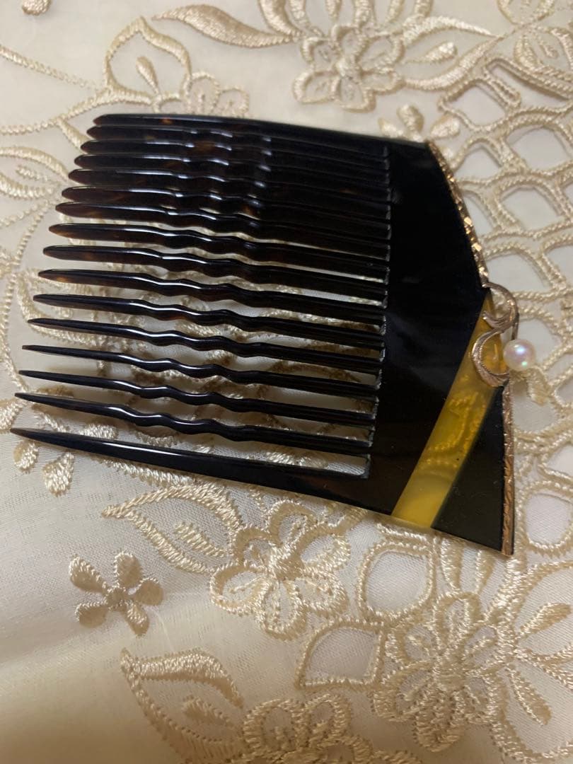 アコヤパール 本真珠 K18！ 本鼈甲 簪 櫛型 金 本真珠 慶事 婚礼