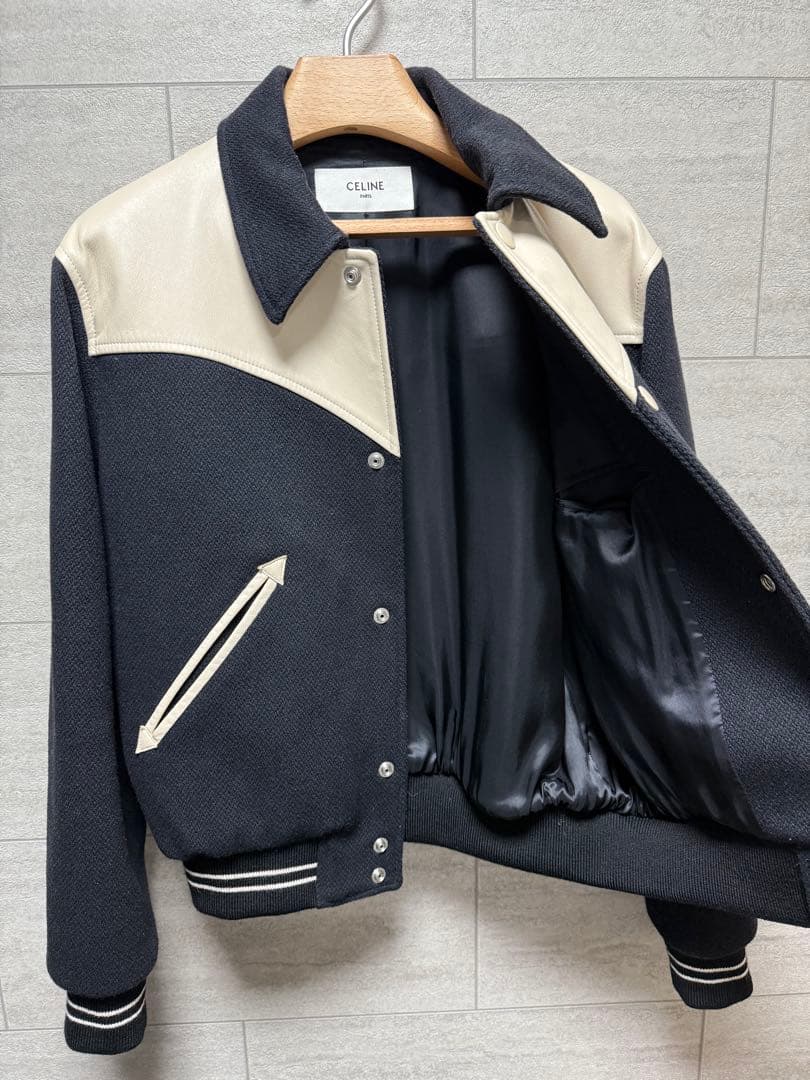 ポ*吉様 CELINE 19AWテディジャケット ブルゾン　レザー切り替え　ブラ