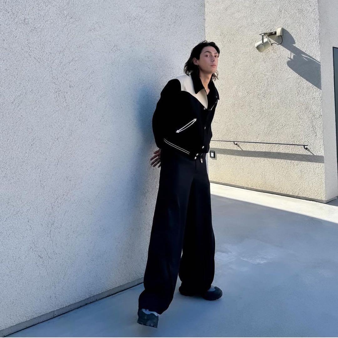 ポ*吉様 CELINE 19AWテディジャケット ブルゾン　レザー切り替え　ブラ