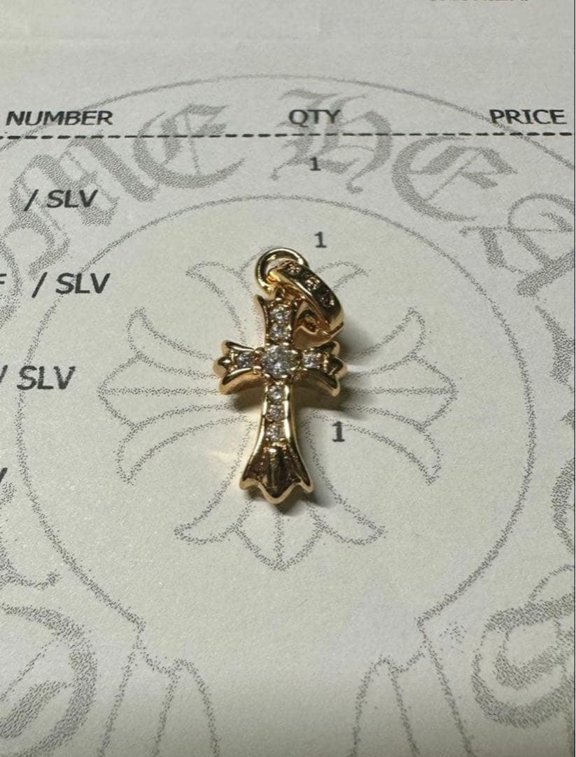 クロムハーツ　クロスベビーファット　チャーム22K天然パヴェ インボイ