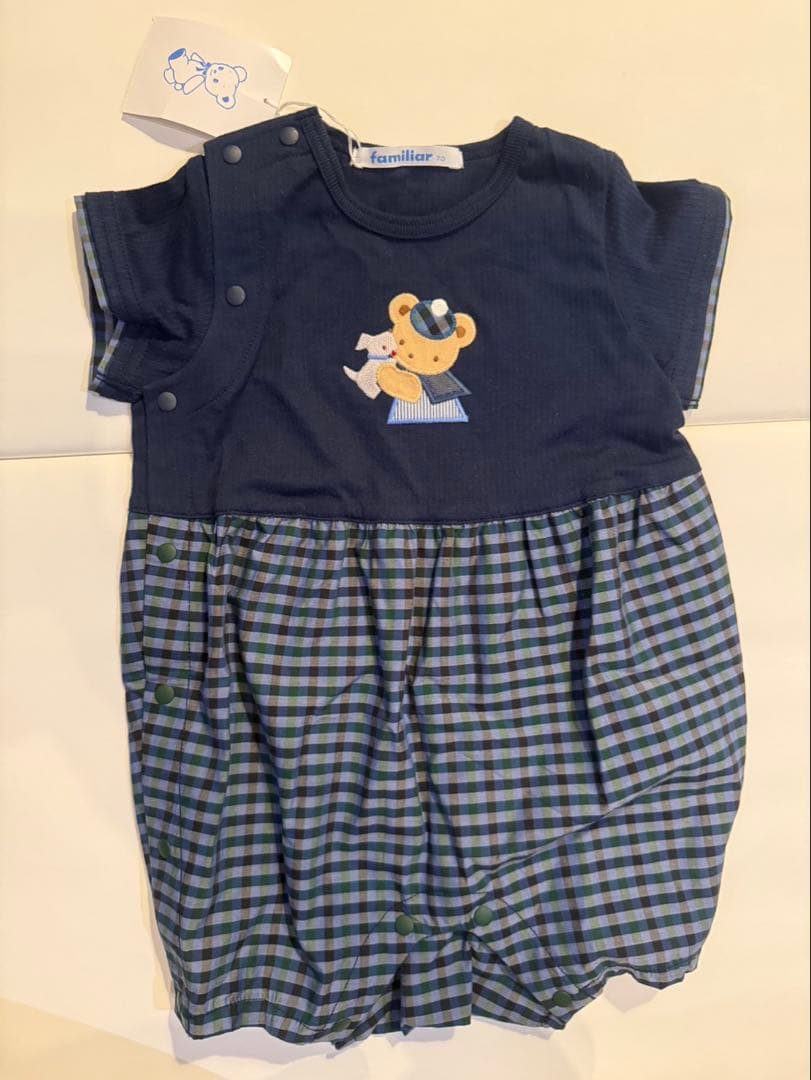 新品/タグあり/ファミリア チェックロンパース 70cm