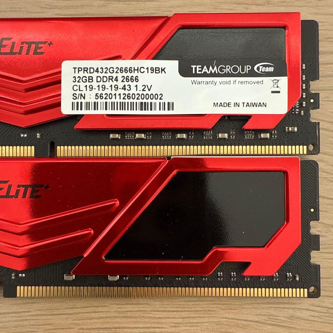 【中古】Team DDR4 2666MHz 64GB (32GBx2枚