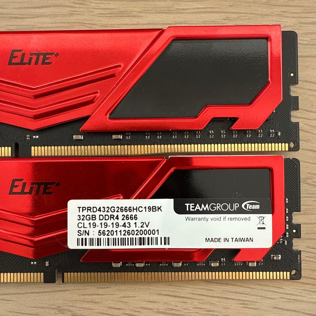 【中古】Team DDR4 2666MHz 64GB (32GBx2枚