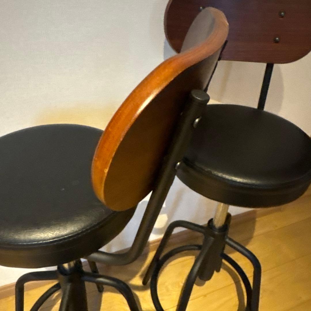 カウンターチェア 2脚セット 高さ調整可能※座面外して送ります