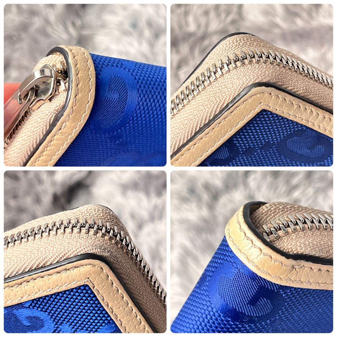 極美品✨GUCCI オフザグリッド　ラウンドファスナー　GG ブルー　長財布