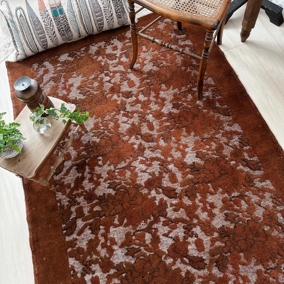 トルコ製ヴィンテージラグ815 レア 高級 ブラウン オーバーダイ