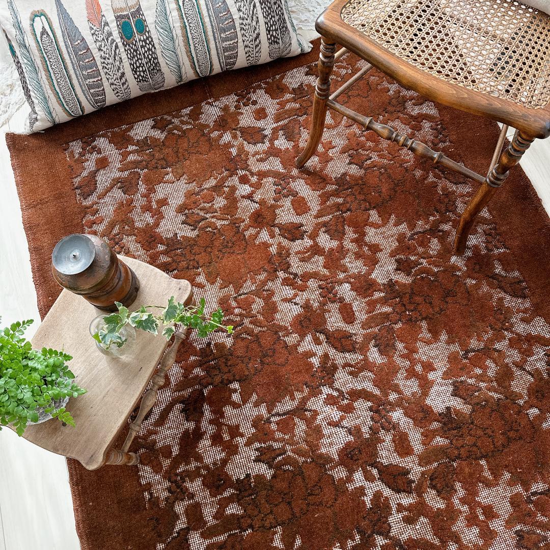 トルコ製ヴィンテージラグ815 レア 高級 ブラウン オーバーダイ