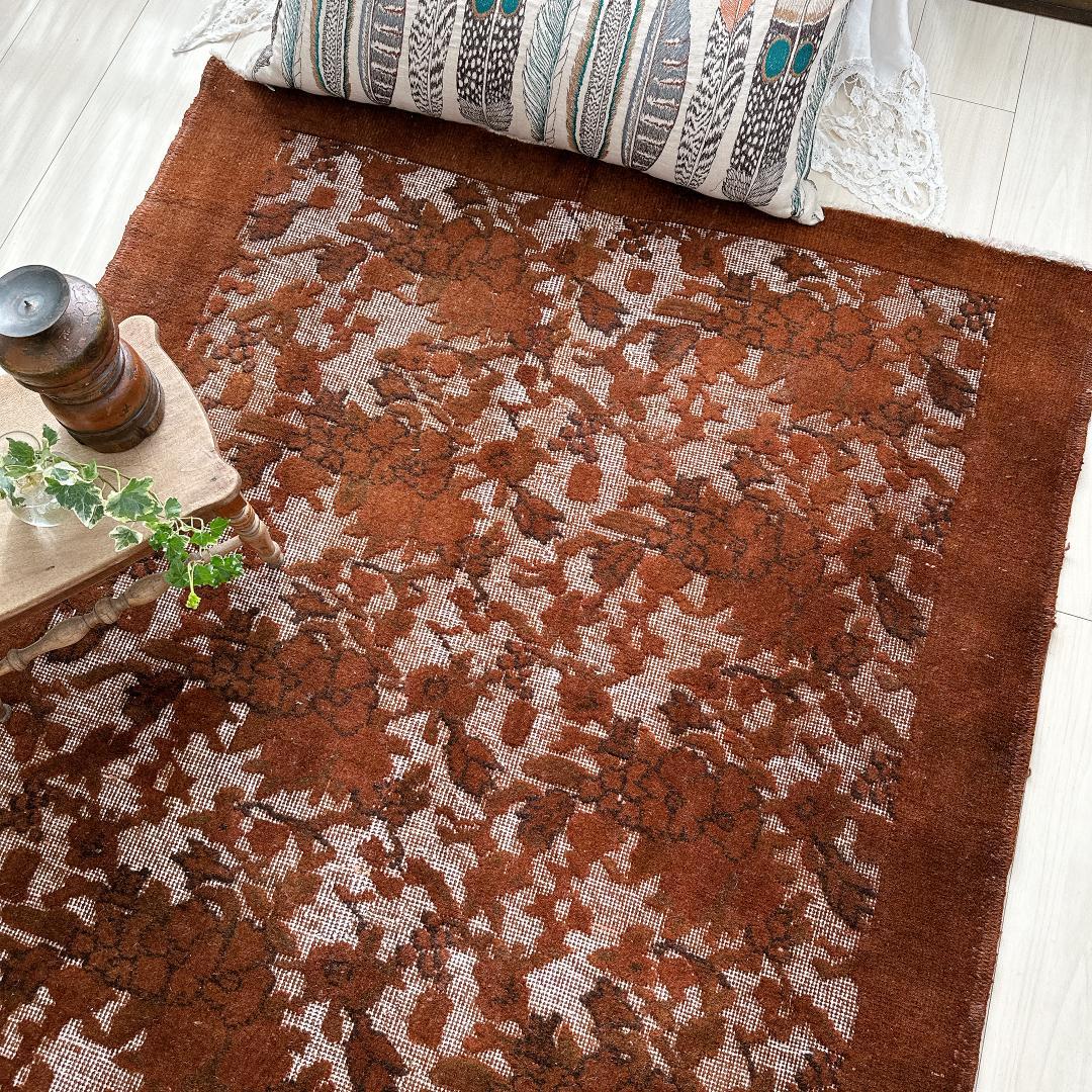 トルコ製ヴィンテージラグ815 レア 高級 ブラウン オーバーダイ