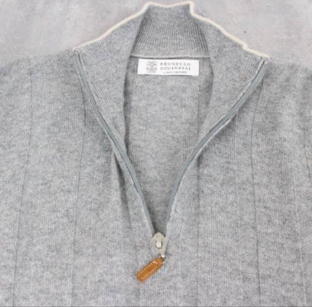 ◇BRUNELLO CUCINELLI グレー 薄手ハーフジップニット カシミヤ