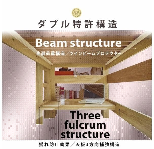 【全国送料無料】天板・棚付きロータイプロフトベッド BASE　WH アウトレット
