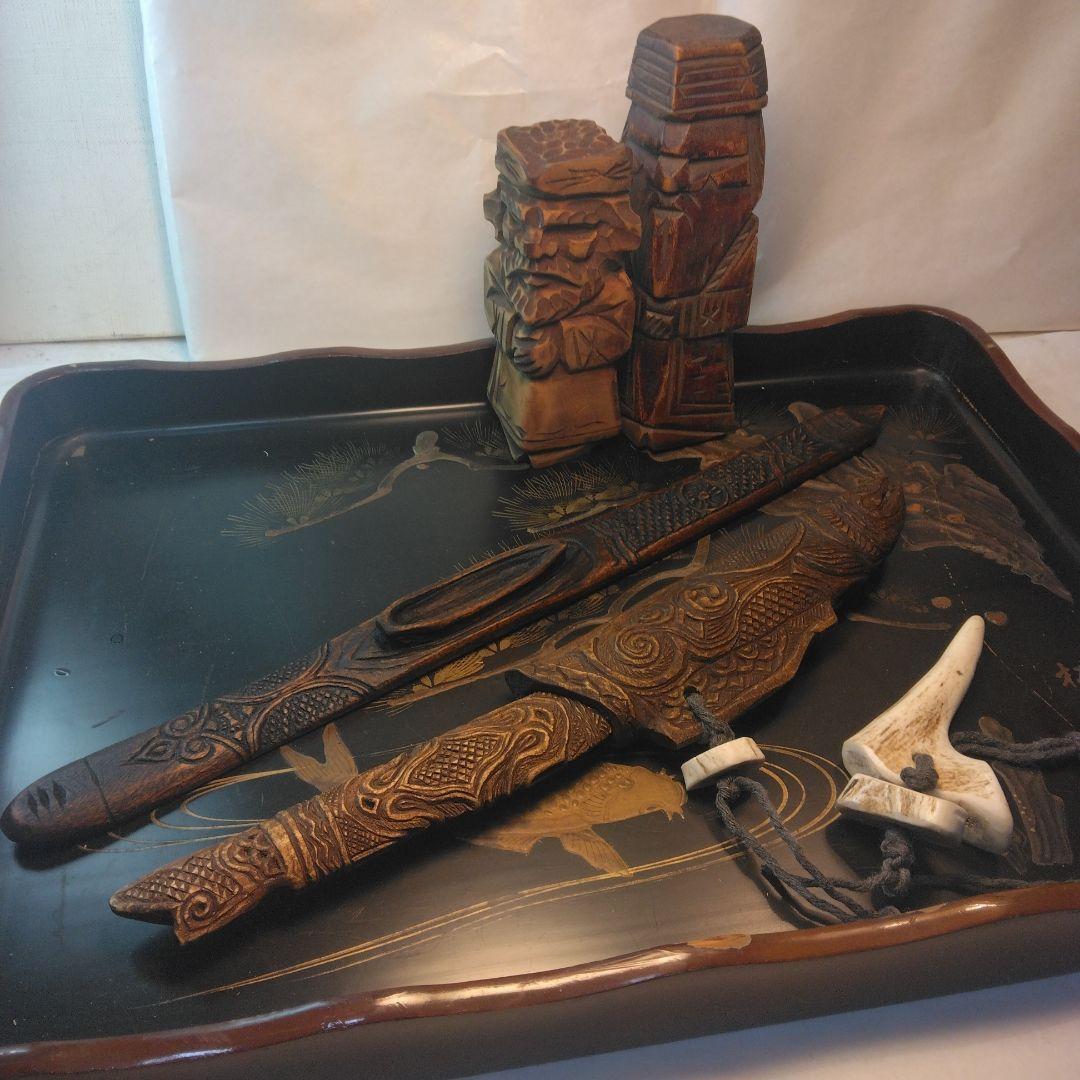 アイヌマキリ　イクパスイ　木製魚の彫刻　北海道　骨董昭和。