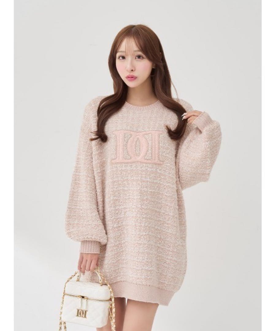 ダーリッチ　DDロゴツイードニットプルオーバー　 ピンク