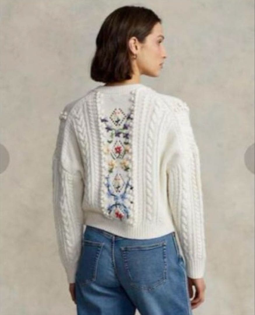 新品タグ付き♡ラルフローレン♡刺繍　リボン　ケーブル ウールブレンドカーディ