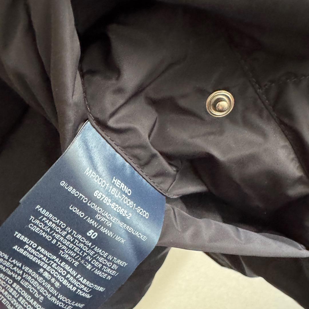 定価14 HERNO コンビネーションニットダウンブルゾン ネイビー 50 XL