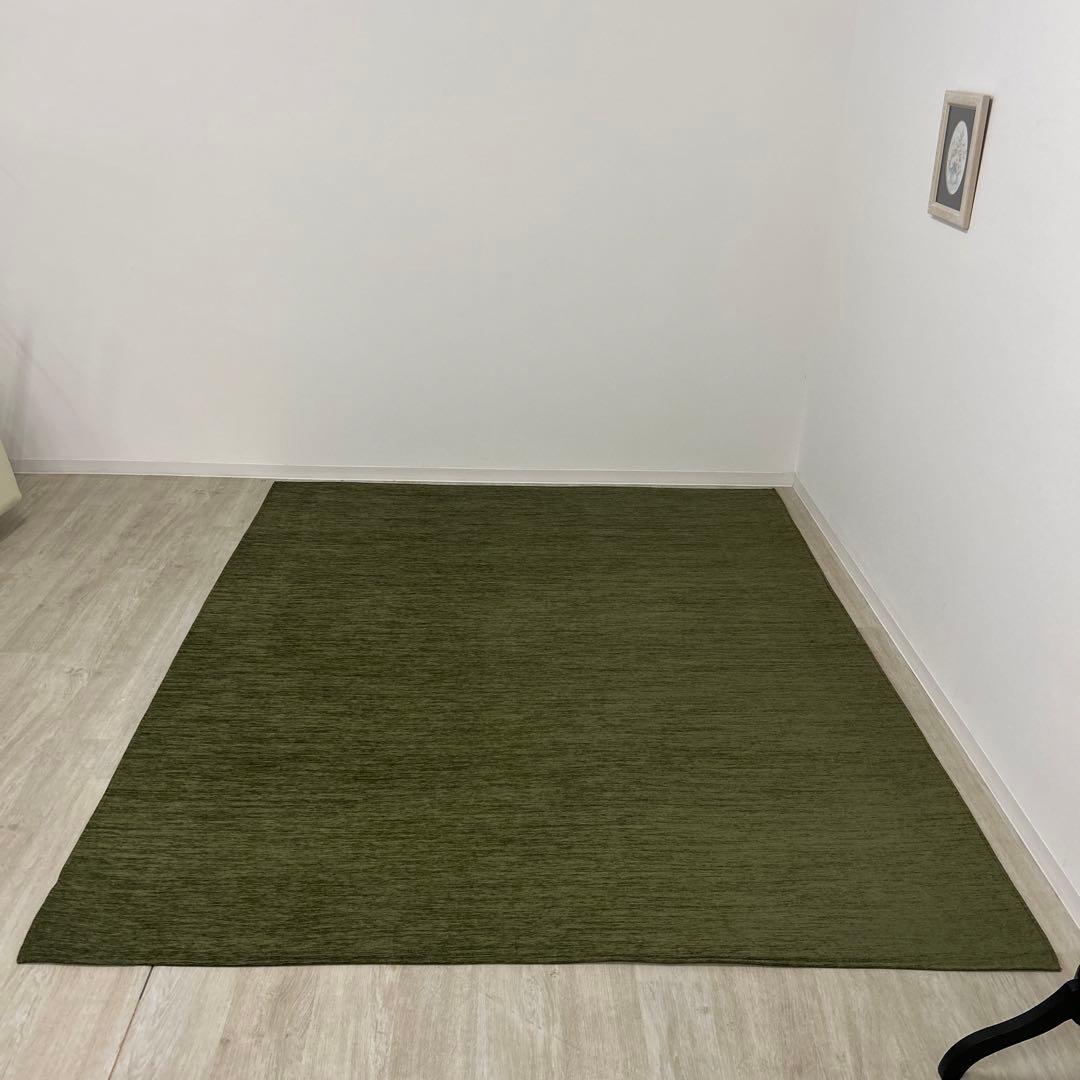 おすし新品☆丸洗い出来るラグ 200×250cm グリーン色 敷ラグ