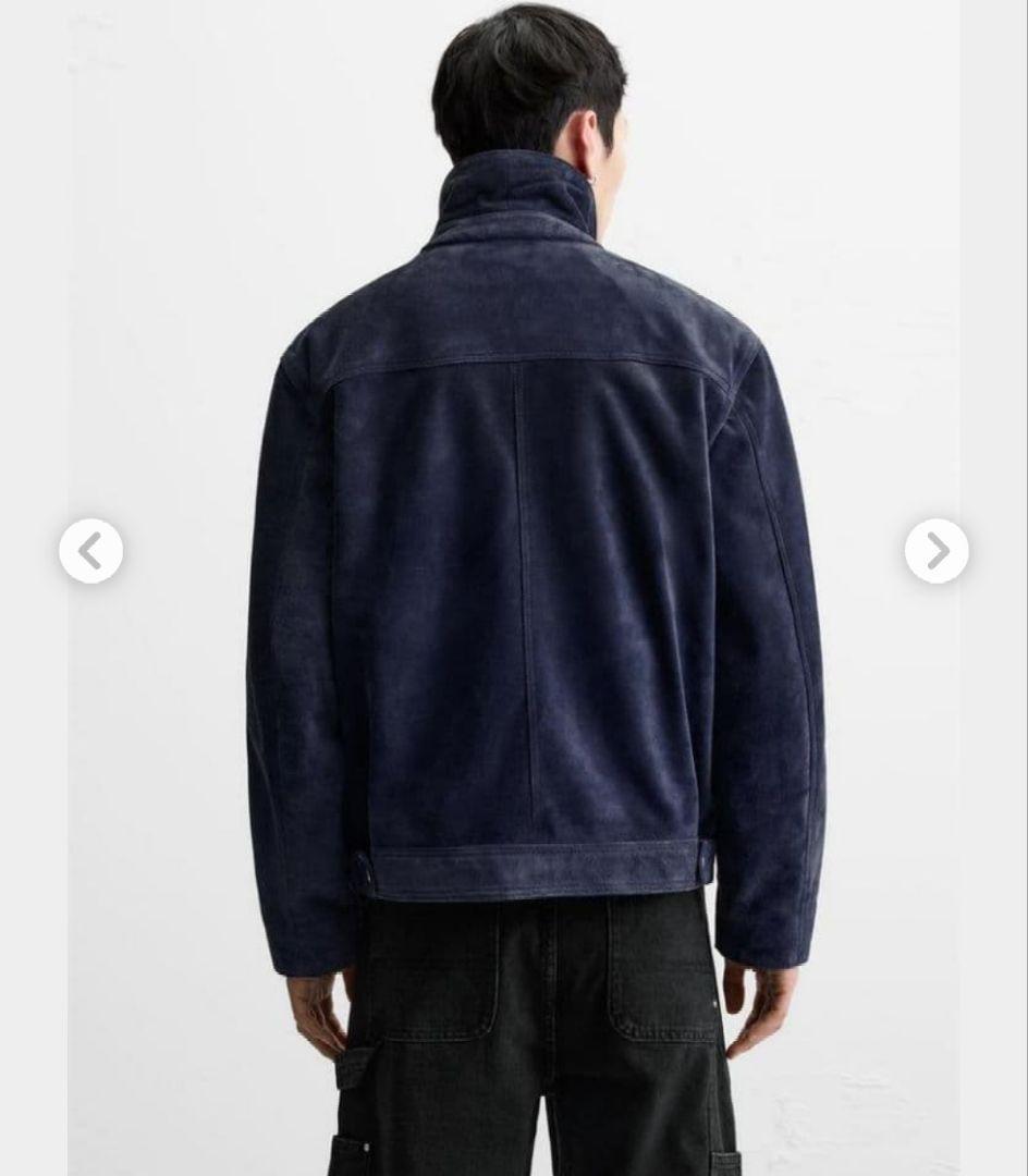 未使用 ZARA 本革 スプリットスエードレザージャケット ネイビーブルー М